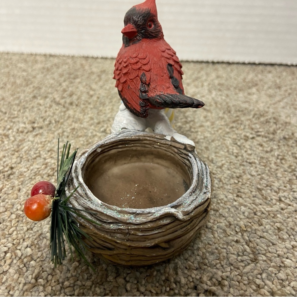 Vintage‎ Red Cardinal Bird Figurine with Nest, Tea Light Holder - Picture 2 of 7